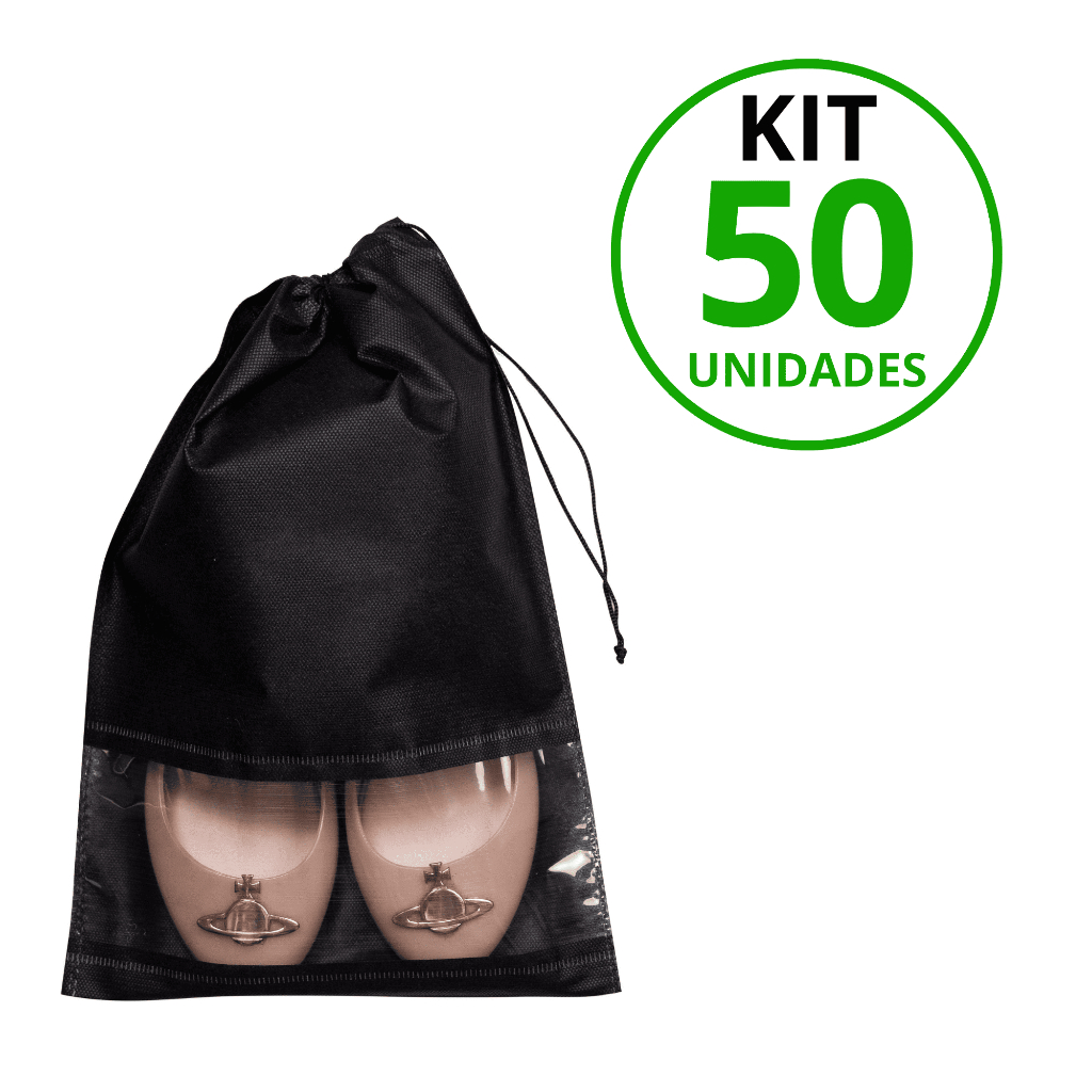 Kit 50 Unid Sacos para Sapato com Visor – Em TNT Liso, 27x37cm + BRINDE