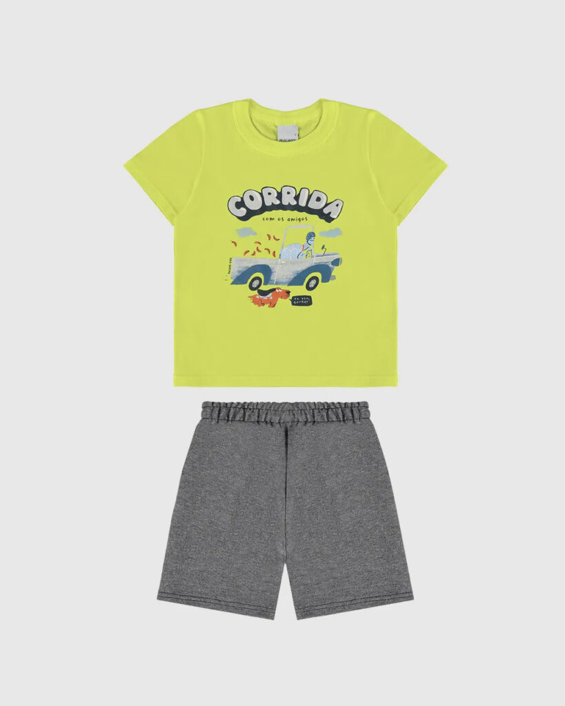 Conj Infantil Menino Camiseta Corrida Com Os Amigos Algodão