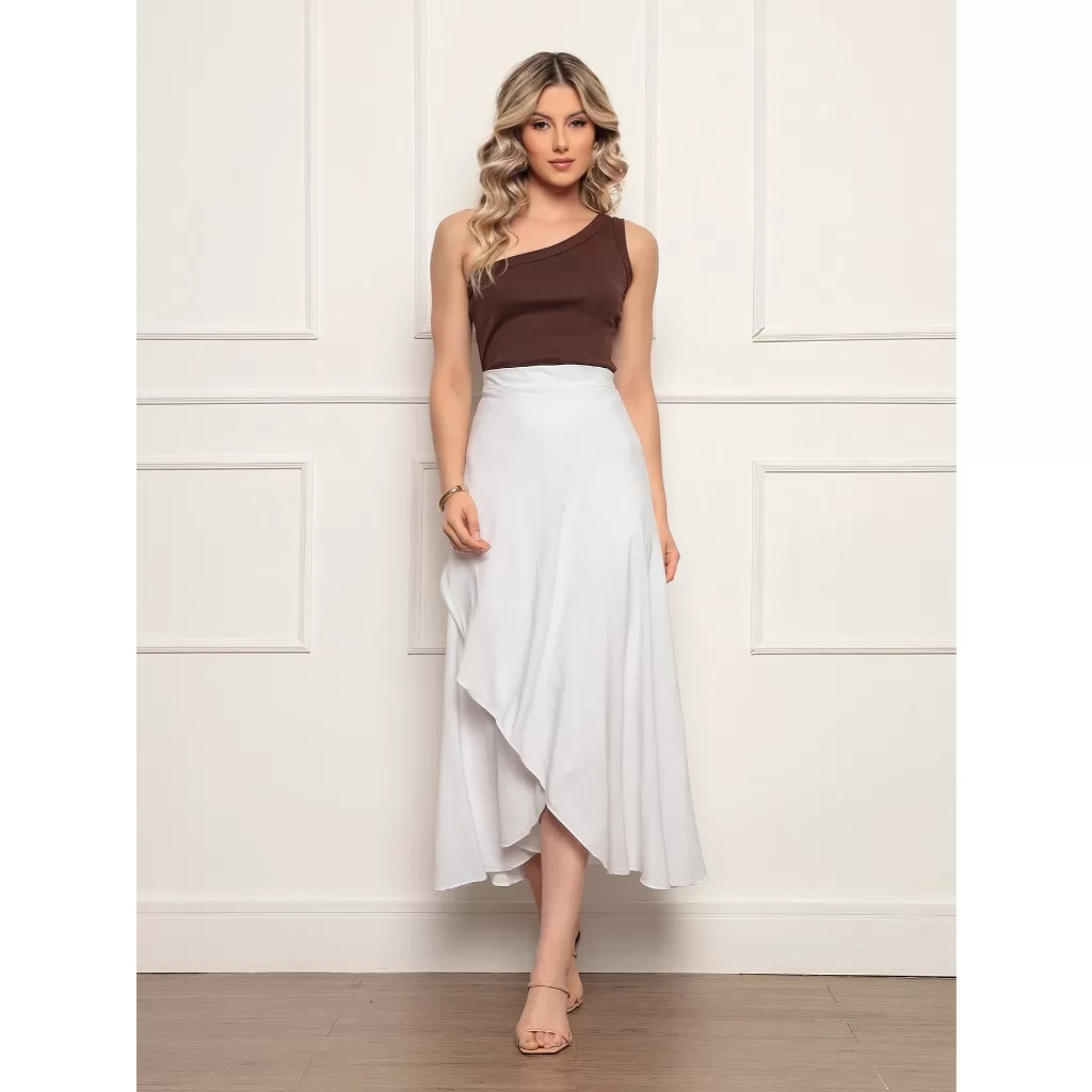 Saia Envelope feminina de Amarrar varias cores Lisa Moderna Elegante