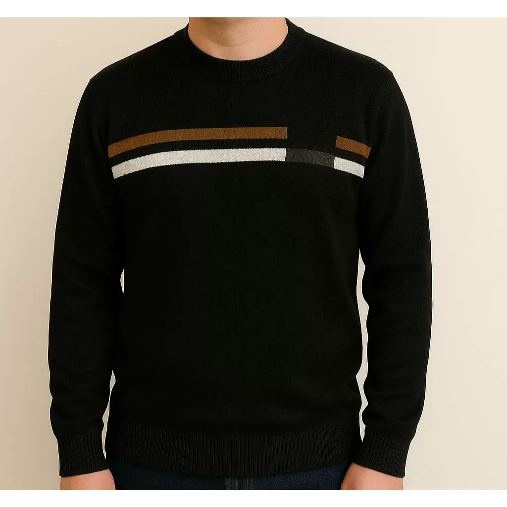 Suéter Masculino Gola Redonda  Blusa de Tricot Listra Fina Alta Qualidade Tam.  M G GG
