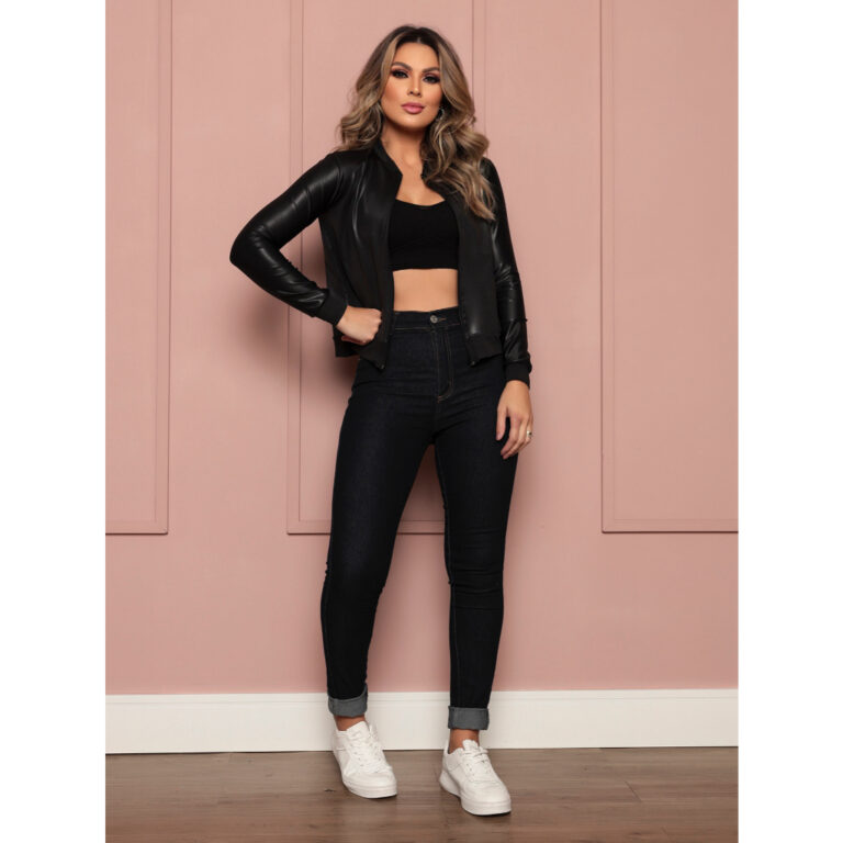 Jaqueta Cirreê casaco bomber Feminino Preto cirre