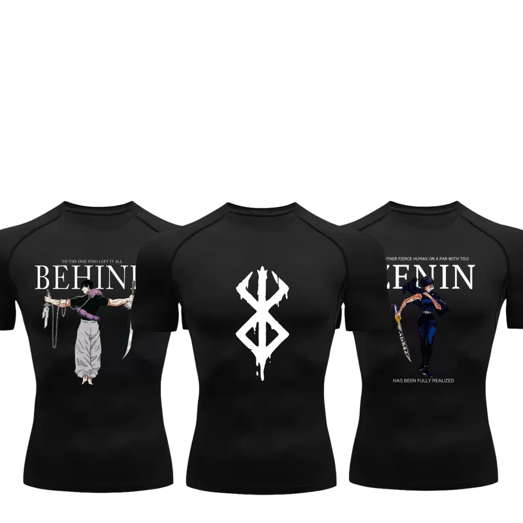 Kit 3 Camisetas Compressão Proteção Uv Estampada Tecido Gelado Segunda Pele Manga Curta Animes Toji
