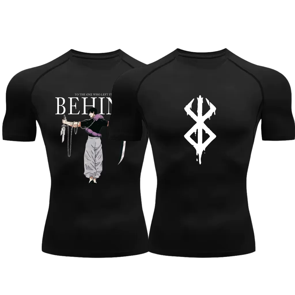 Kit 2 Camisetas Compressão Proteção Uv Estampada Tecido Gelado Segunda Pele Manga Curta Animes Toji