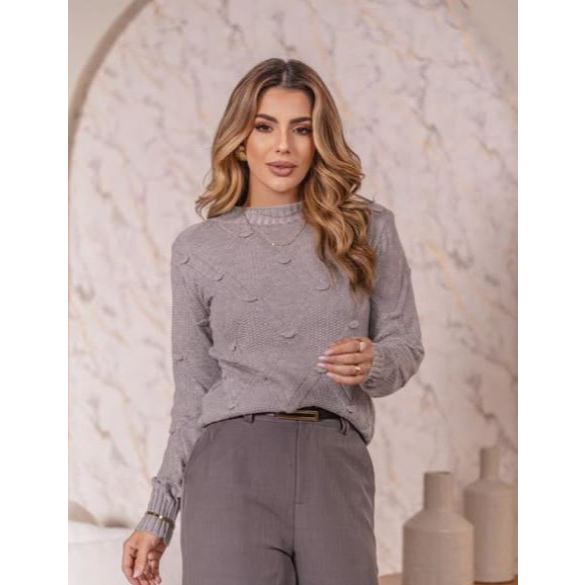 Sueter Cinza Feminino Manga Longa