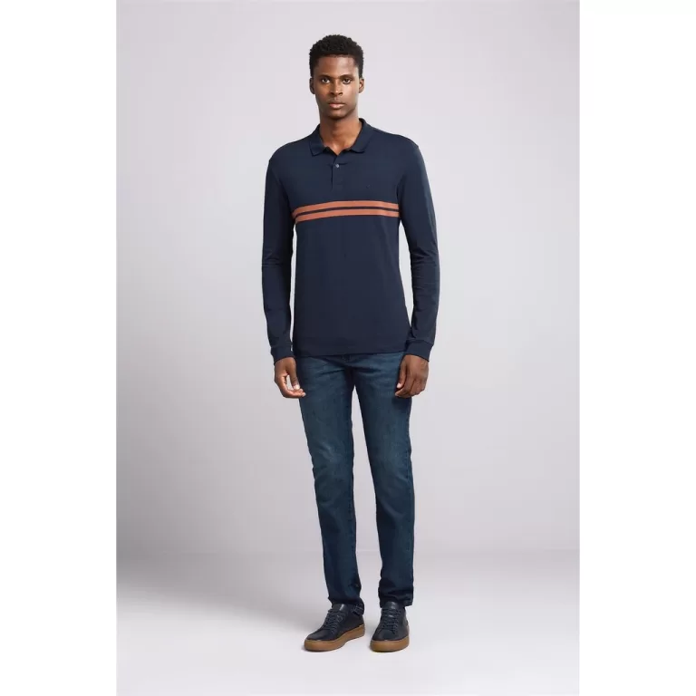 Polo Manga Longa Malha Slim Fit – Azul Marin