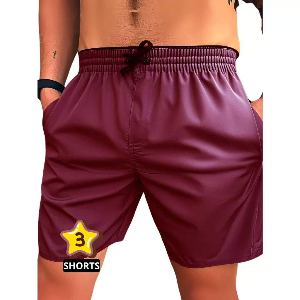 Kit 3 Short Masculino Academia de Elastano Dry fit Bermuda de Praia Piscina