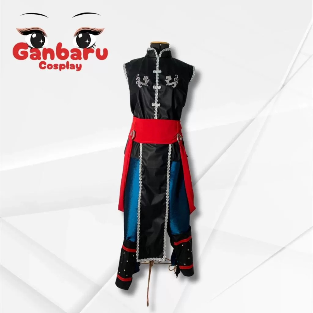 Fantasia Cosplay Kung Lao de Mortal Kombat com Símbolos Bordados