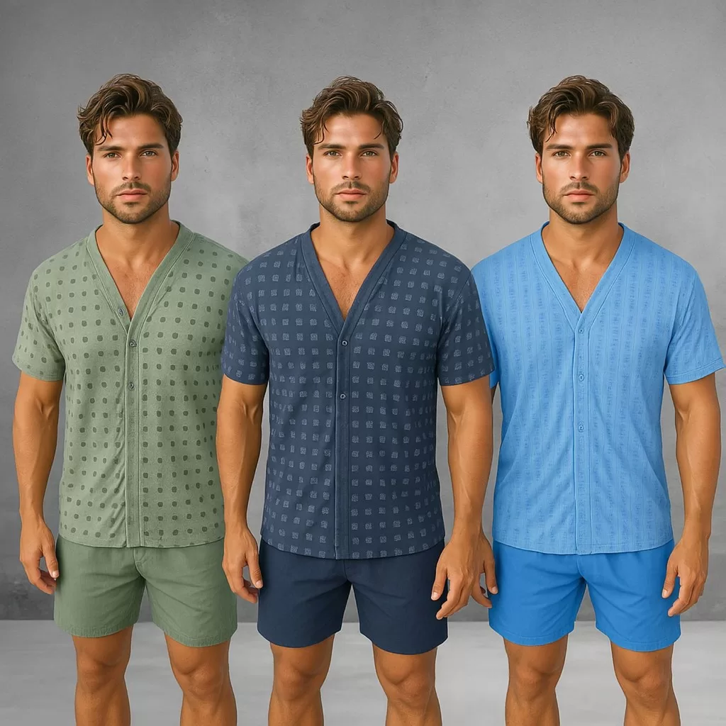 Kit 3 Pijamas Masculino Aberto Com Boõtes Manga Short Verão
