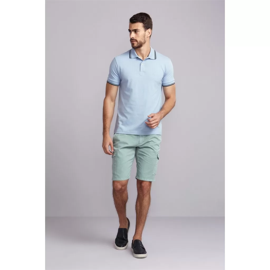 Polo Manga Curta Piquet Básica Slim Fit – Azul Puro