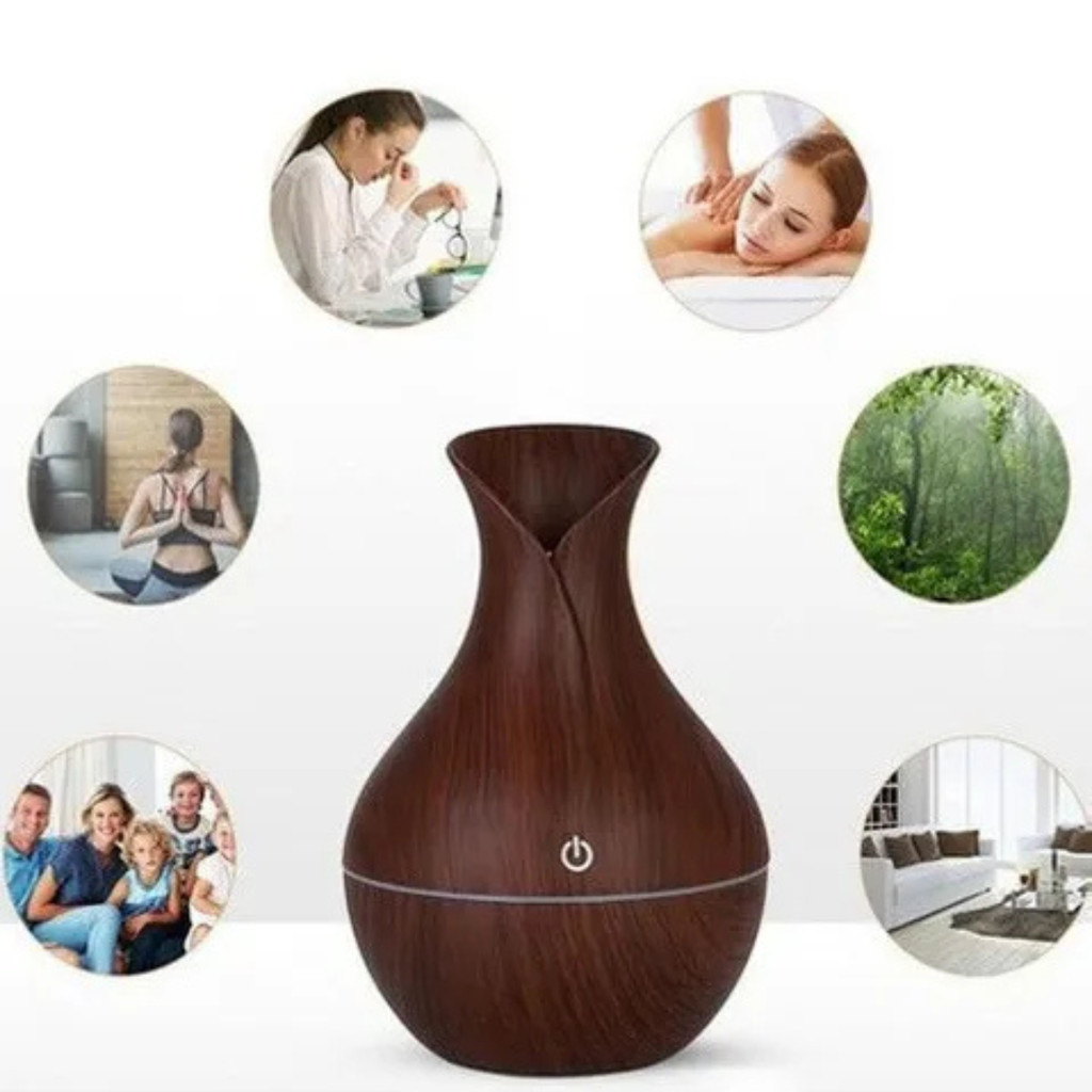 Umidificador de Ar Ultrassônico com Difusor de Aromas e Iluminação LED – Marrom