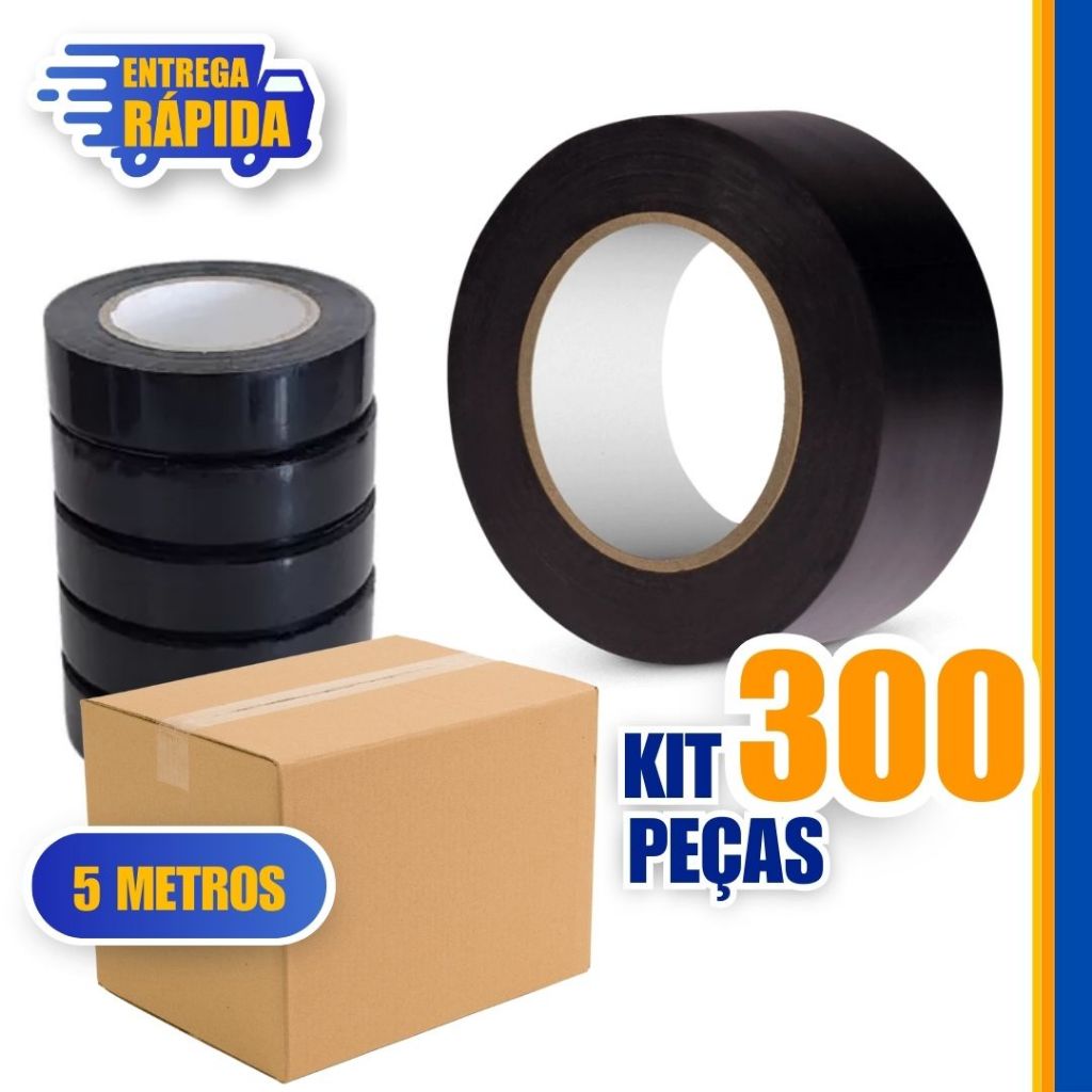 Caixa com 300/100/80 Fitas isolante Antichama Preta – 5m para Isolamento Elétrico Uso Profissional