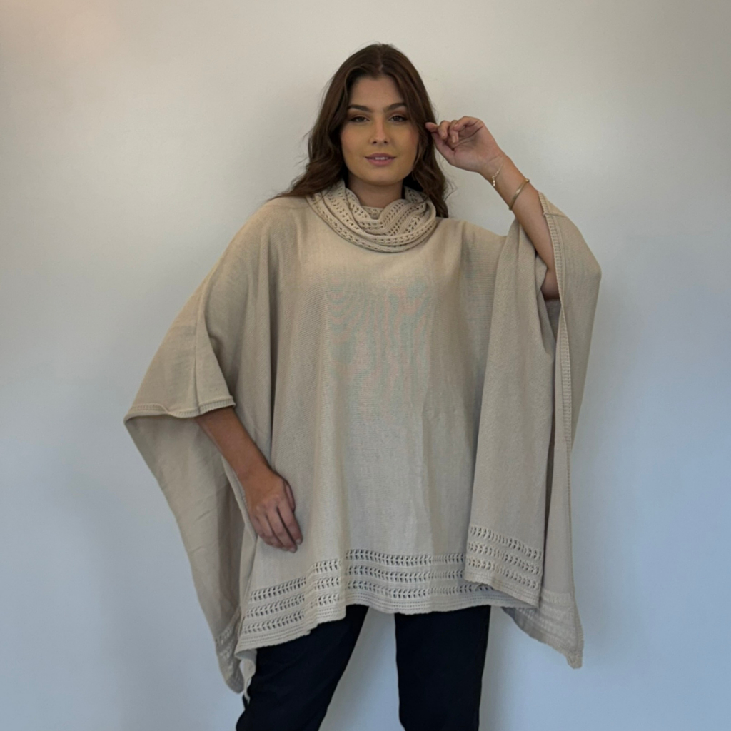 Blusa Tricot Feminina Poncho Kimono Manga Longa Lã Inverno