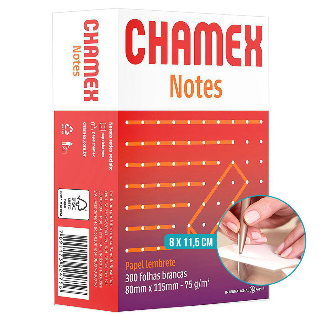 Papel Chamex Notes 80mm x 115mm 75g Bloco de Anotação / Bloco de Notas Branco com 300 Folhas
