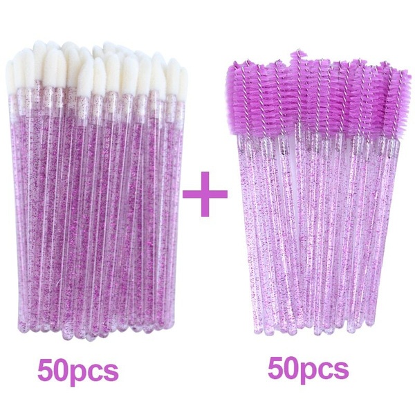 Kit 50 Escovinhas descartavel C/ Gliter + 50 Pince