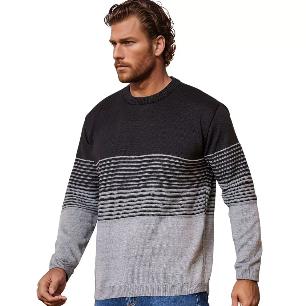 Blusa Masculina Inverno Listrada Moderna Gola Redonda Manga Longa Estilo Social Casual