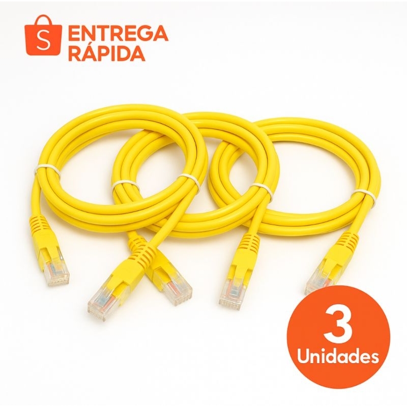 Cabo de Rede RJ45 Ethernet 1,5 Metro Pronto para Uso Gripado – Amarelo Alta Velocidade Internet Kit