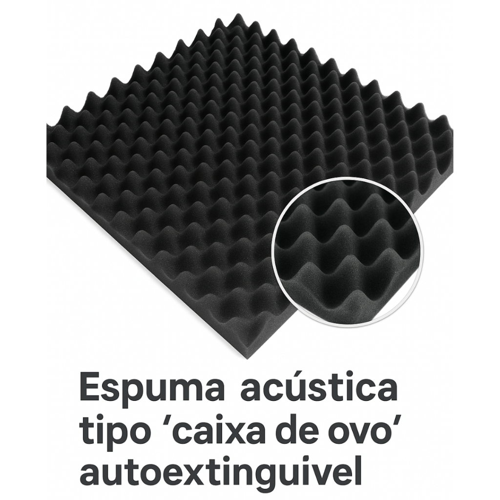 Kit com 10 Espumas Acústicas Para Som Estúdio Absorção Sonora Borda Chanfrada Modelo Caixa de Ovo