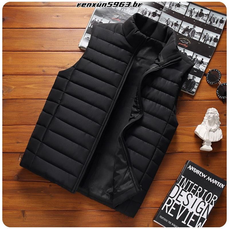 CGM-Sem Mangas Gola Masculina Colete Fino Ajuste Engrossar Quente Zíper Fechamento De Inverno