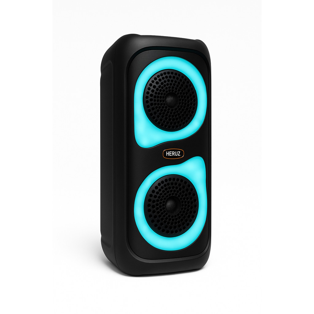 Caixa de Som Portatil Amplificada 2 Altos Falantes Caixinha Grande Potencia Heruz LED Bluetooth Reca