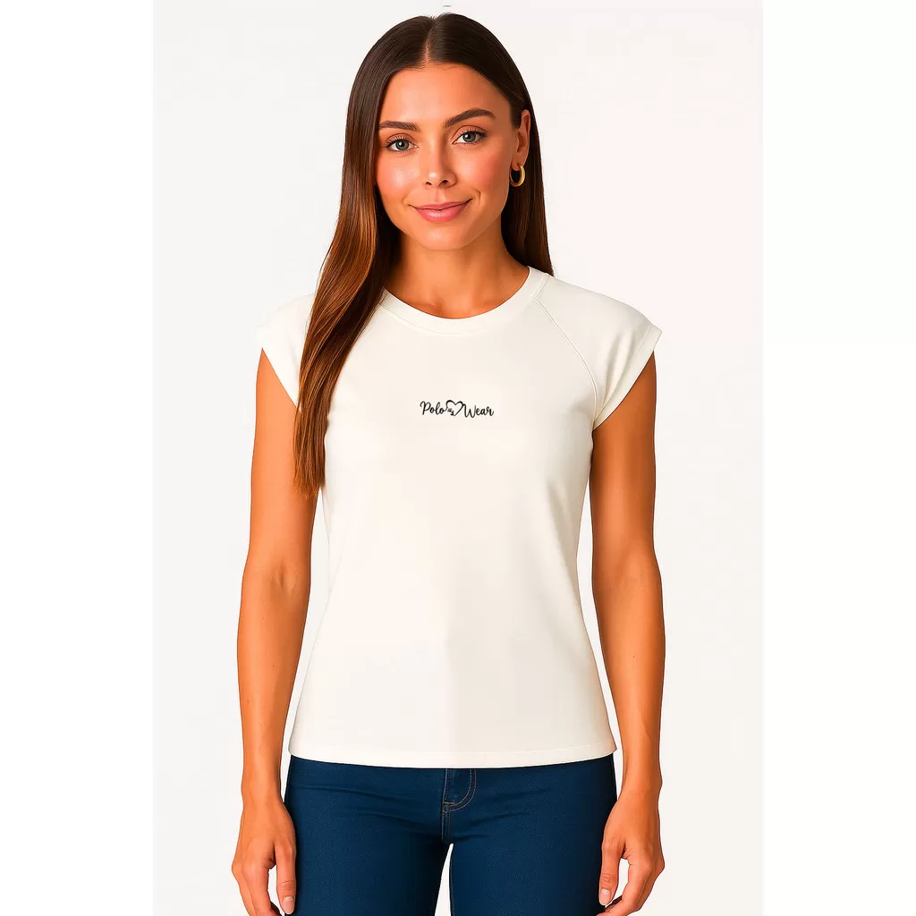 T-Shirt Feminina Manga Reglan Polo Wear Off White