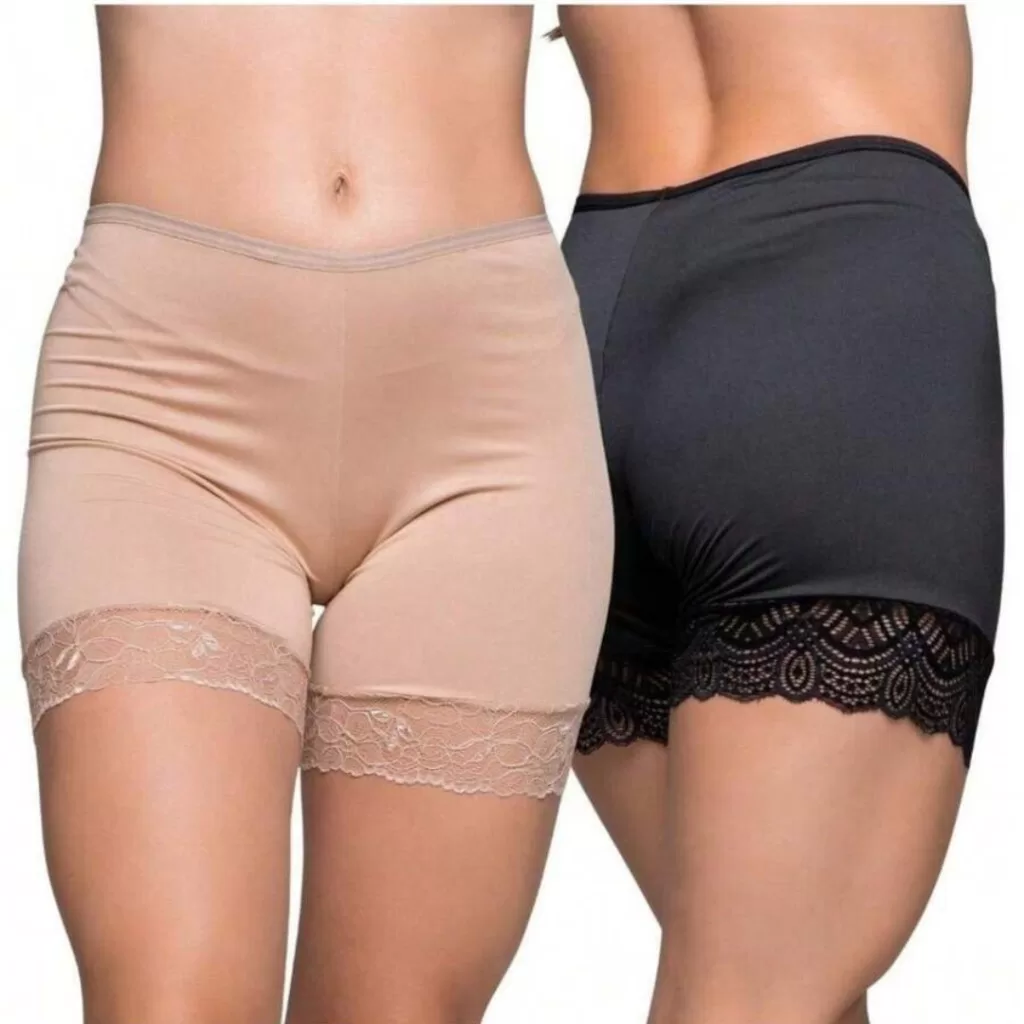 Kit 2 Short Anágua Meia Perna Com Renda Liso Conforto Segunda Pele Feminino Bermuda Lingerie