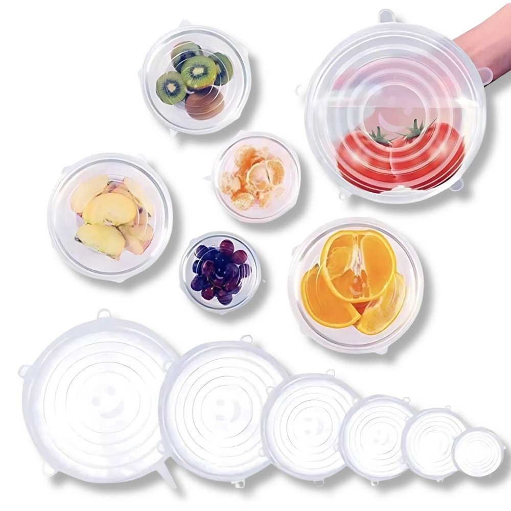 Kit Com 6 Tampas Hermeticas Protetor de Silicone Organizador Geladeira Conserva Alimentos Cozinha