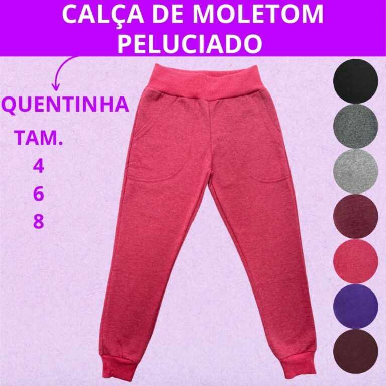 Calça 4 ao 8 Moletom Peluciado 2 Bolsos Barra Pun