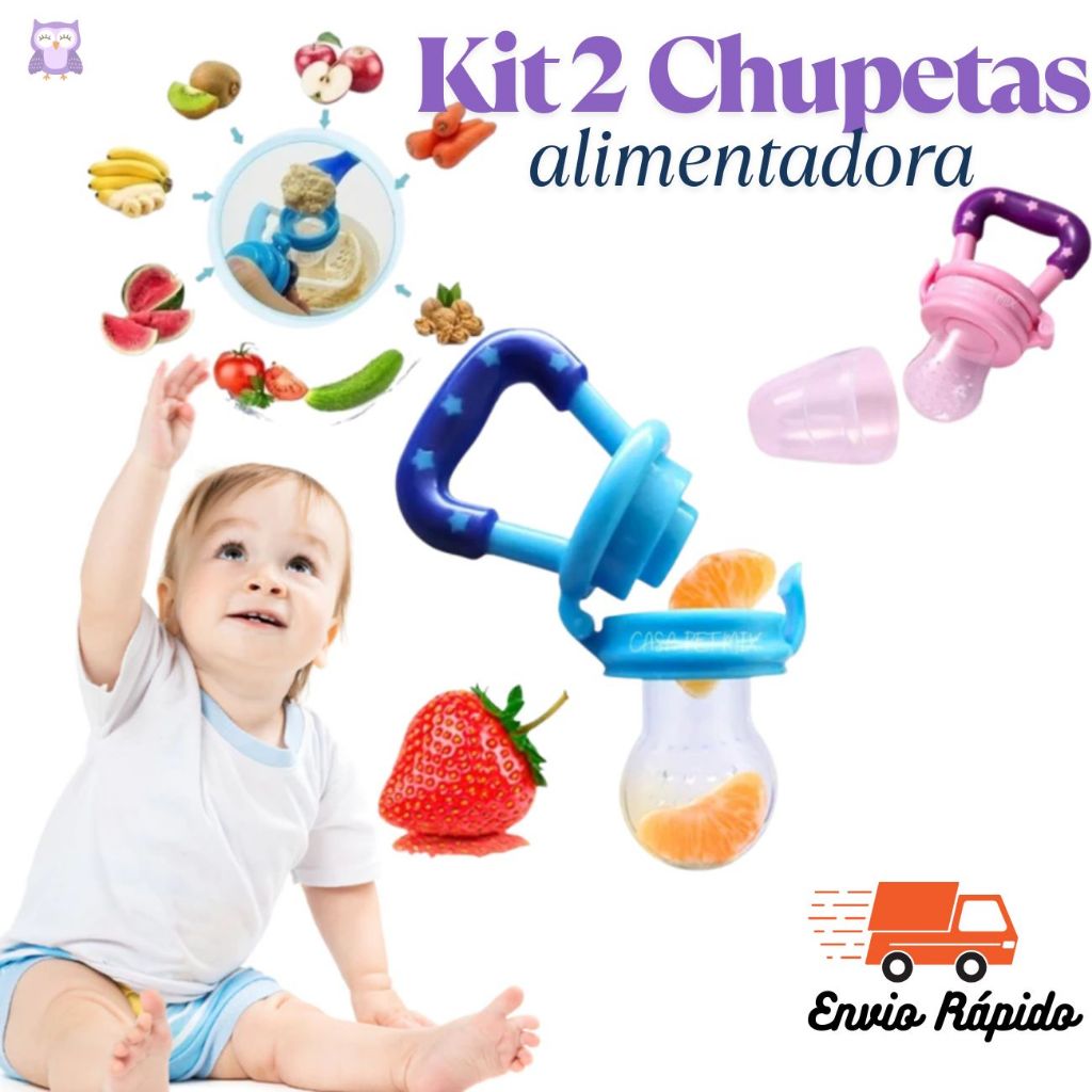 Kit 2 Mordedores Chupeta Alimentadora Bebês Bico Silicone Antiengasgo