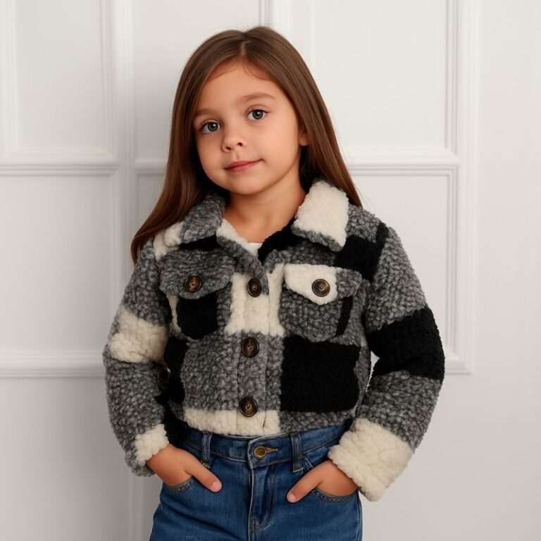 Casaco Teddy Infantil Estilo Cropped Com Botões I
