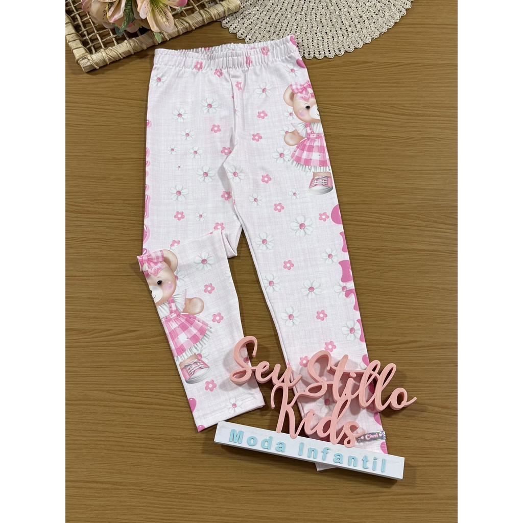 Calça Legging Infantil Cinti Verão Rosa Ursinha Trendy