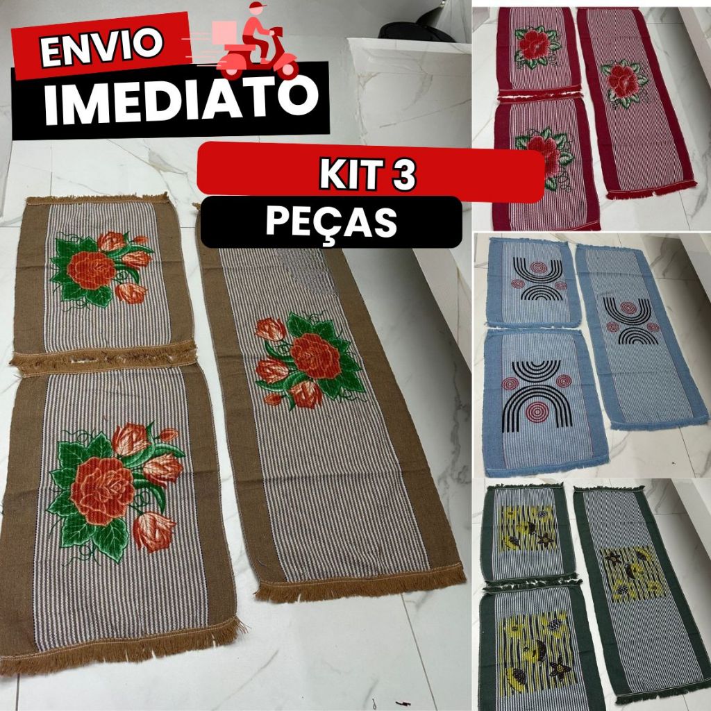 Kit Com 3 Peças de Passadeira de TearTapete de Cozinha Banheiro Artesanal Premium Qualidade