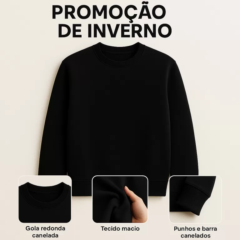 Moletom Masculino Liso Gola Careca Peluciado Stree