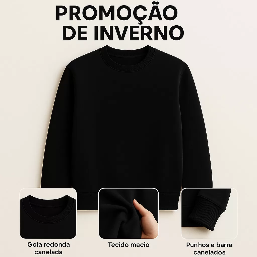 Moletom Masculino Liso Gola Careca Peluciado Streetwear Inverno Premium Básico Promoção  Inverno Alg
