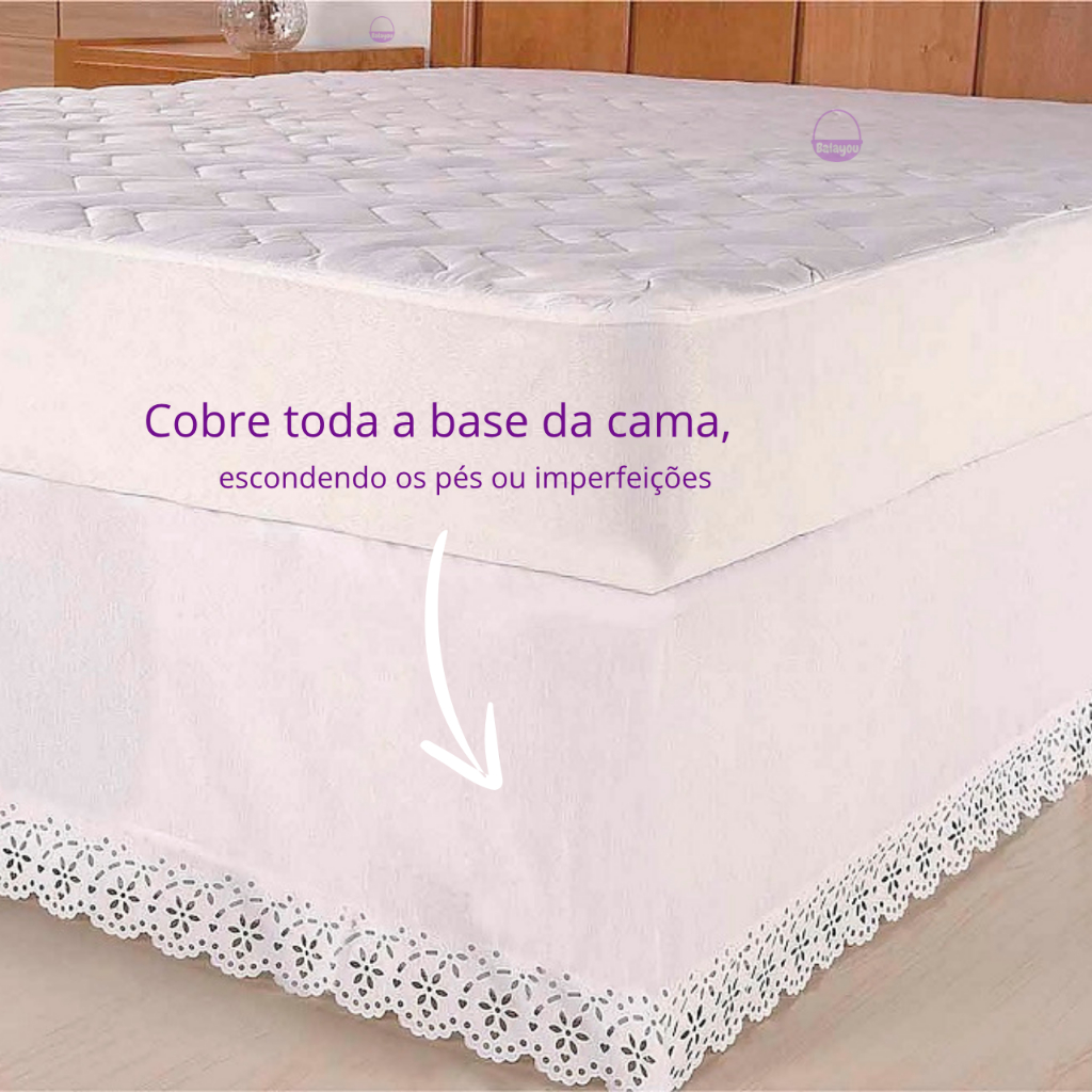 Saia para Cama Box Casal com Barra Decorativa Microfibra 100% Poliester Fácil Ajuste