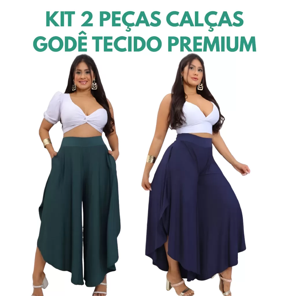 Kit 2 Calca Saia Feminina Godê Envelope Larga Solta Casual