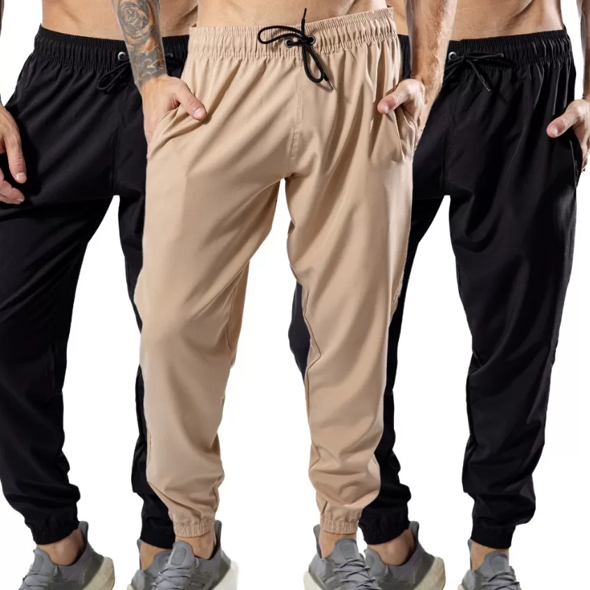 Kit 2 Calça Jogger Com Elastano Dry Fit Esportiva Masculina De Tactel Com Punho de Elastico Academia