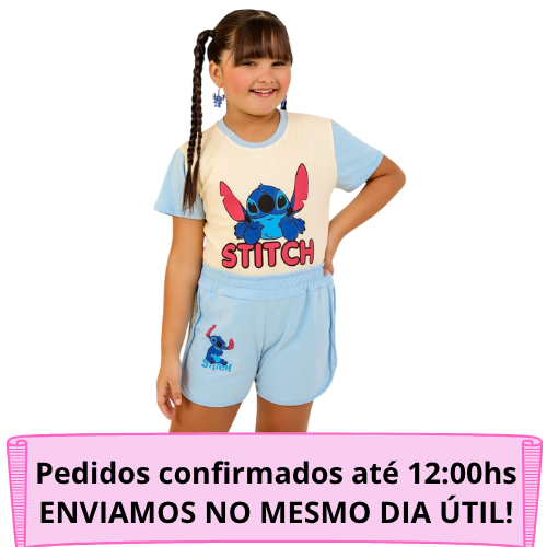 Conjunto infantil menina blusa e short stitch ver