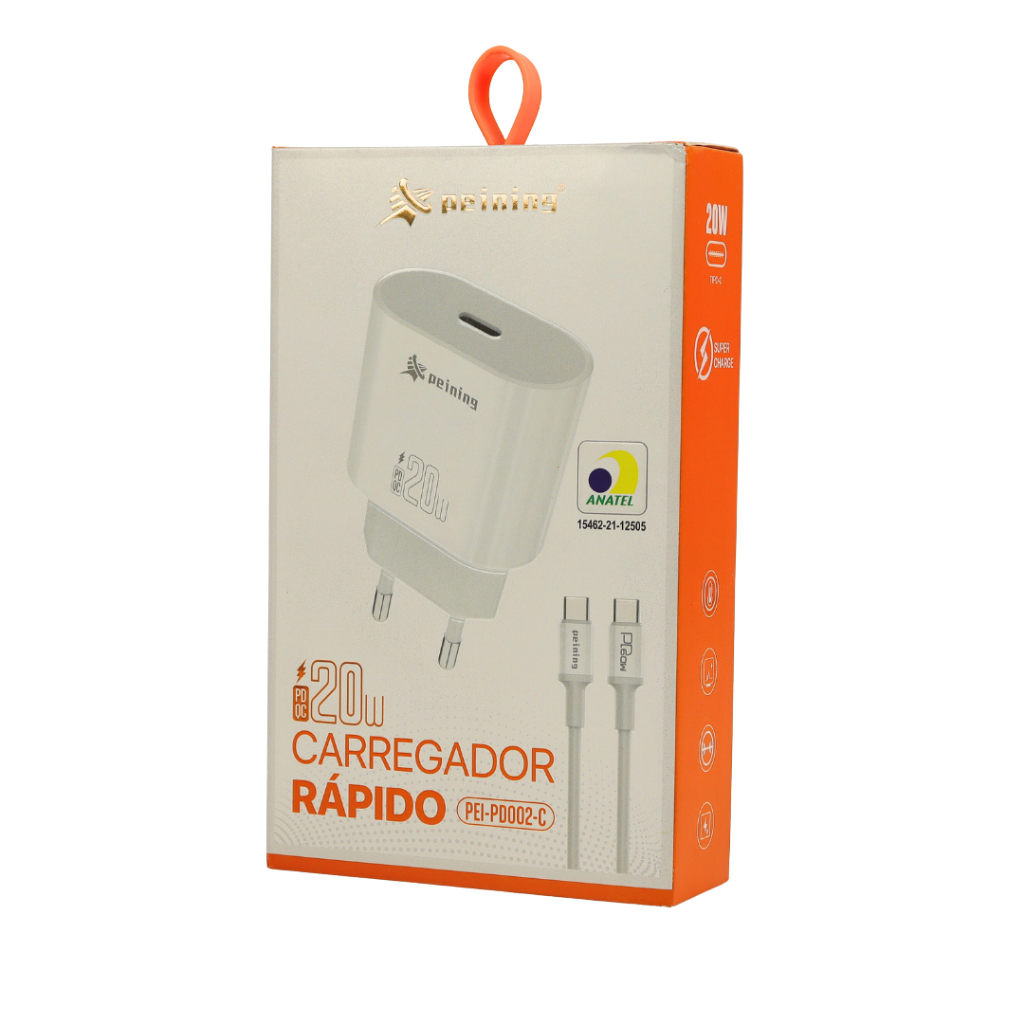 Carregador Turbo PD Tipo C Com Cabo – Proteção Inteligente