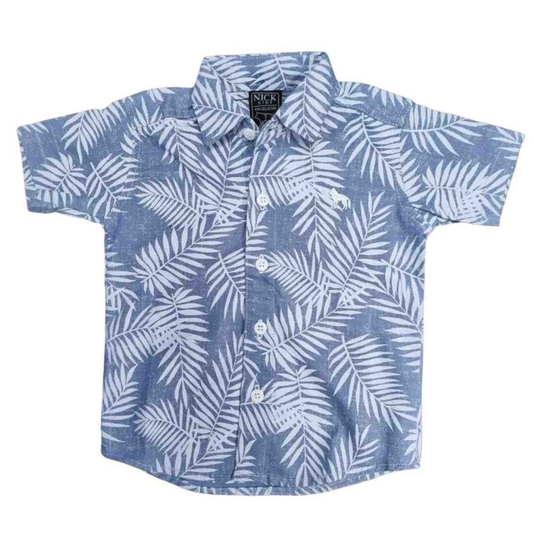 Camisa Manga Curta Floral Infantil Azul