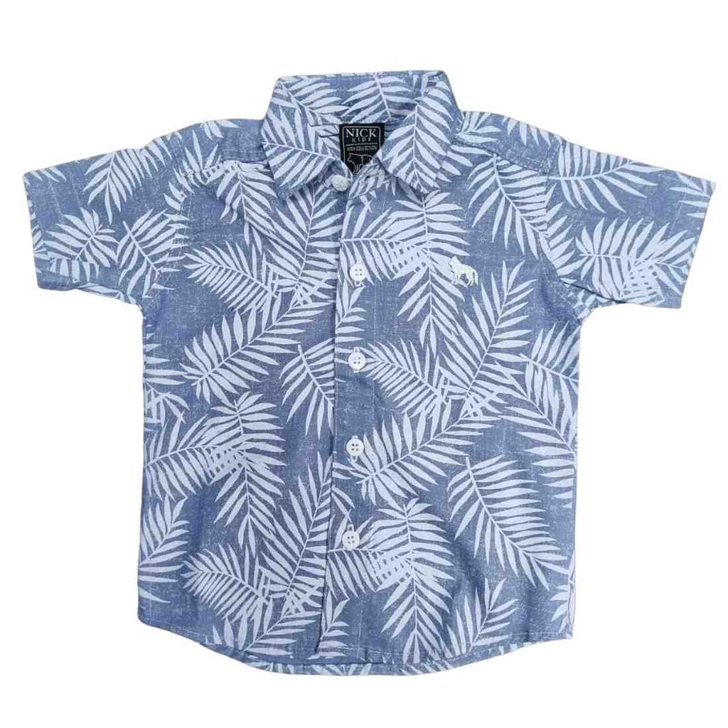 Camisa Manga Curta Floral Infantil Azul