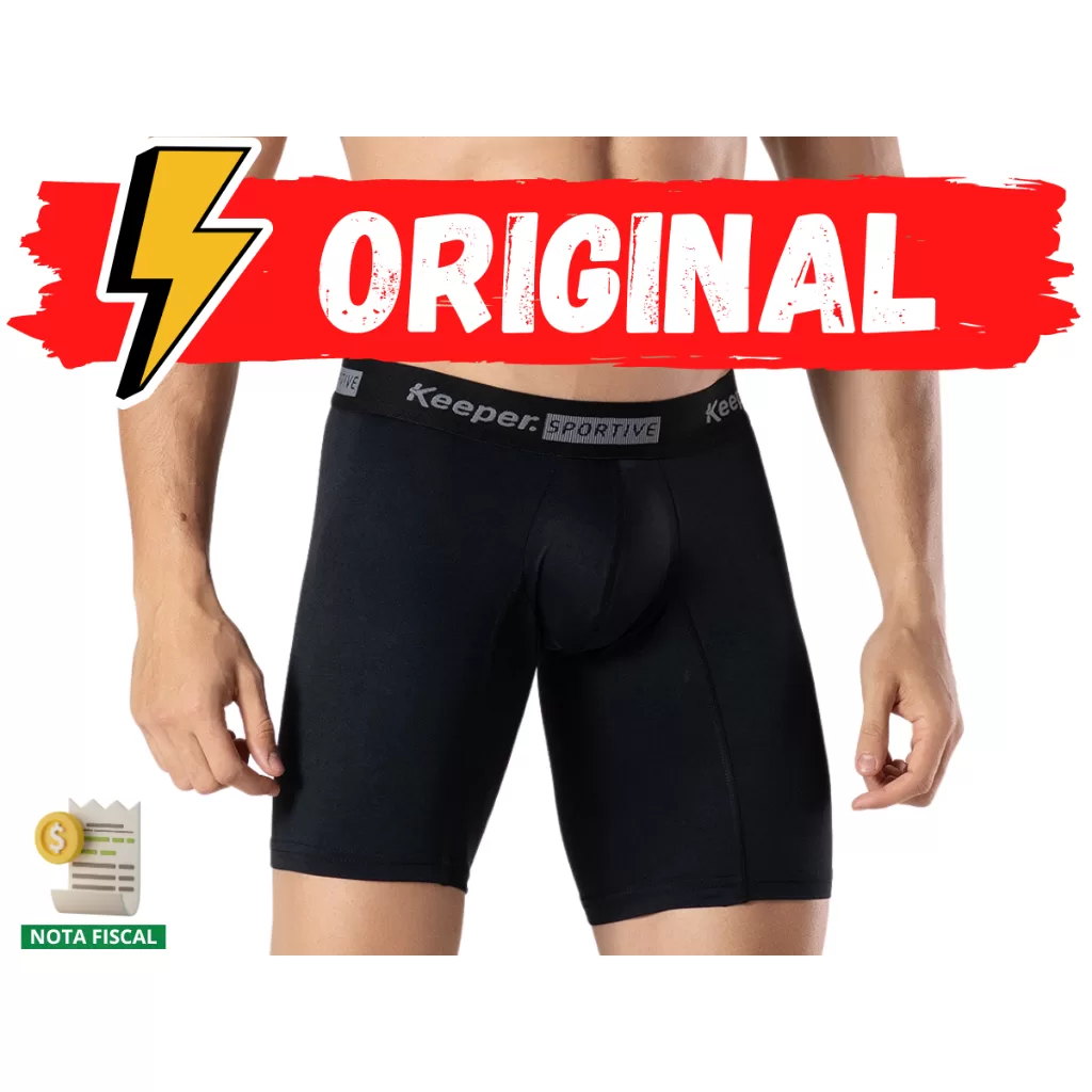 Cueca Boxer Long Leg Preta Bermuda Microfibra Antiassadura Box Keeper