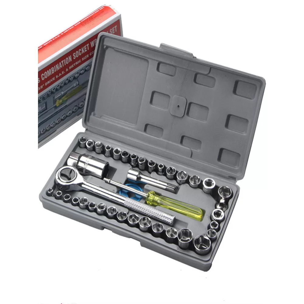 Jogo De Soquete 40 Peças Chave Catraca Reversível Resistente à Pressão Resistente à Abrasão