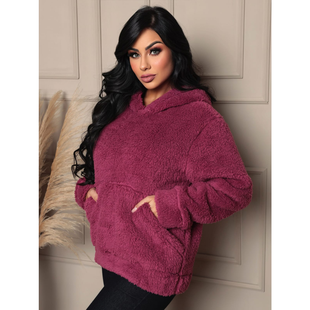 Blusa Frio Casaco Feminino Grosso Pelinho Teddy Inverno Dupla Face