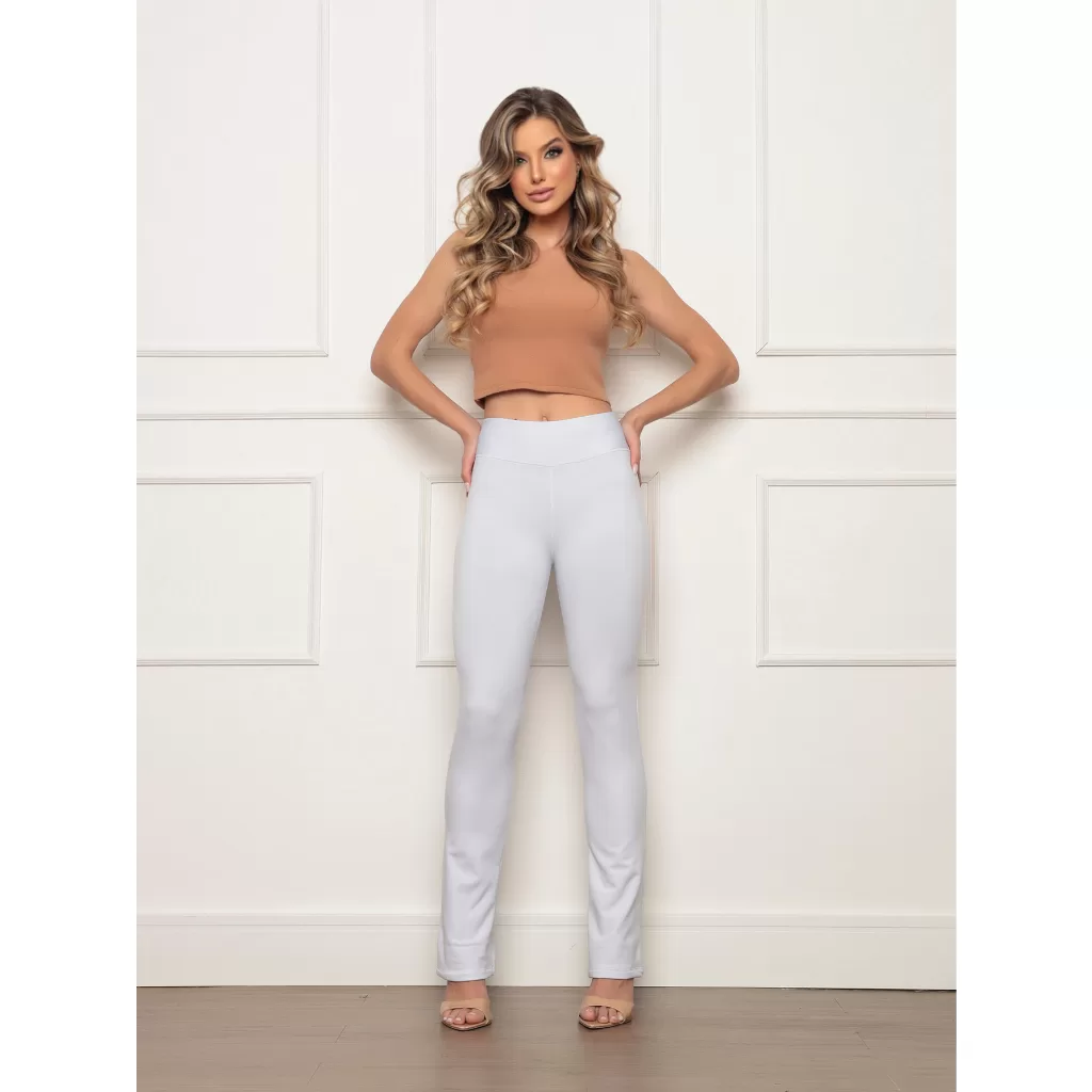 Calça Flare Branca Boca de sino Suplex Flanelada cintura alta Leggin bailarina Enfermeira