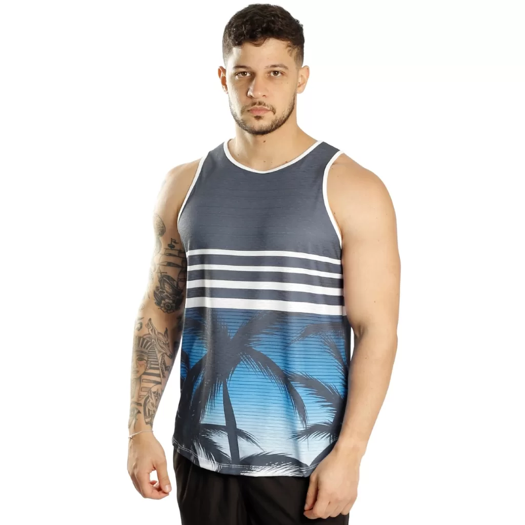 Camiseta Regata Masculina Estampada Elastano Passeio Casual Várias Cores Exclusivas