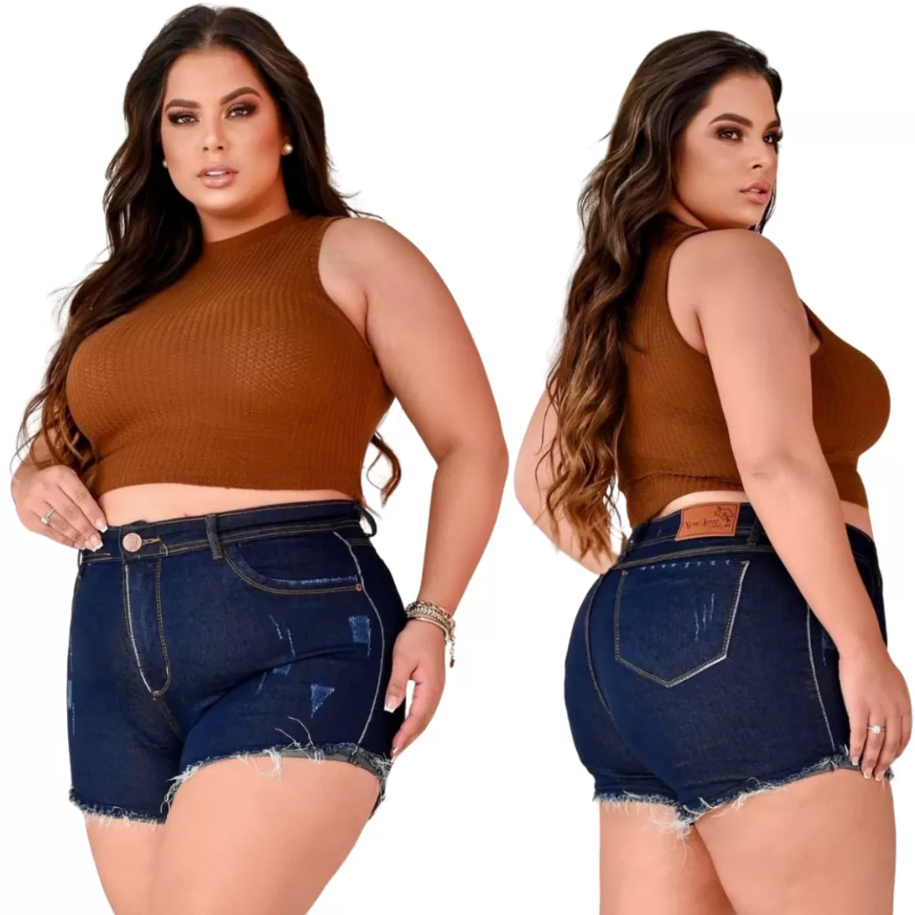 SHORT PLUS JEANS 3% DE ELASTANO MODELO COM ÓTIMO CAIMENTO TAMANHO GRANDE CINTURA ALTA MODELADORA
