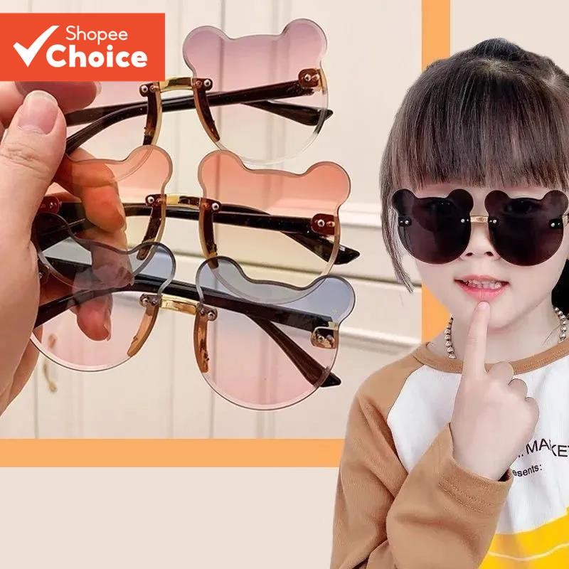 Óculos De Sol Infantis Elegantes E Sem Moldura Tema Urso Conjunto Para Moda Divertida