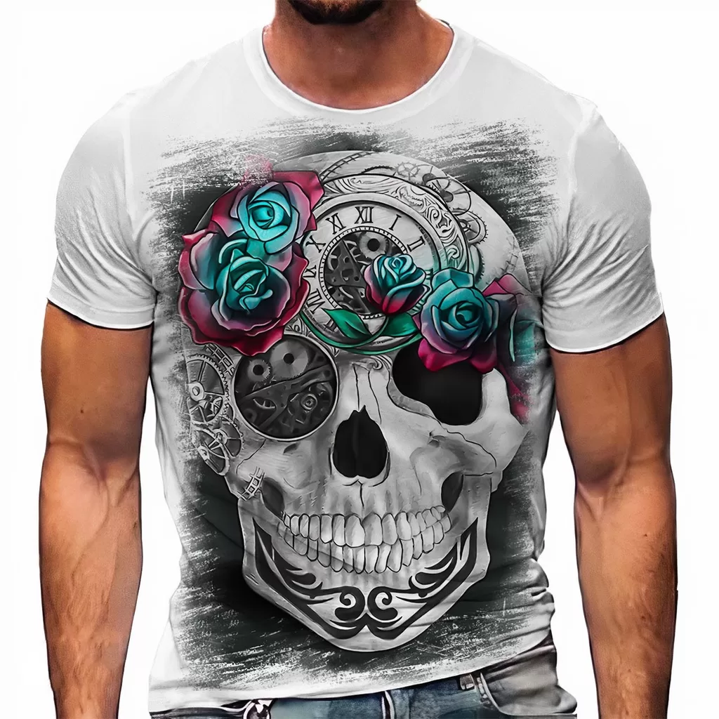 Camiseta Caveira Rosas Flores 21 A