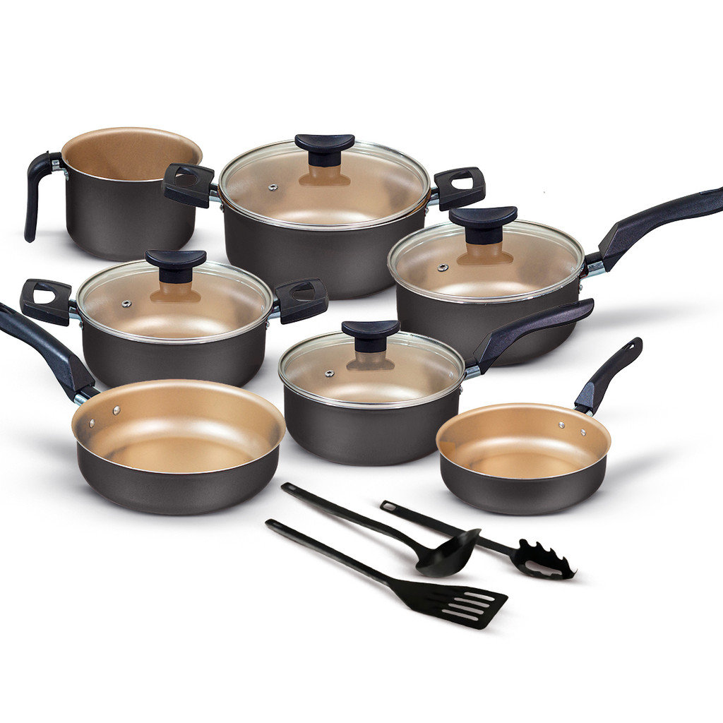 Jogo De Panelas Antiaderente 10 Peças Kit Conjunto Teflon Várias Cores Com Tampa De Vidro