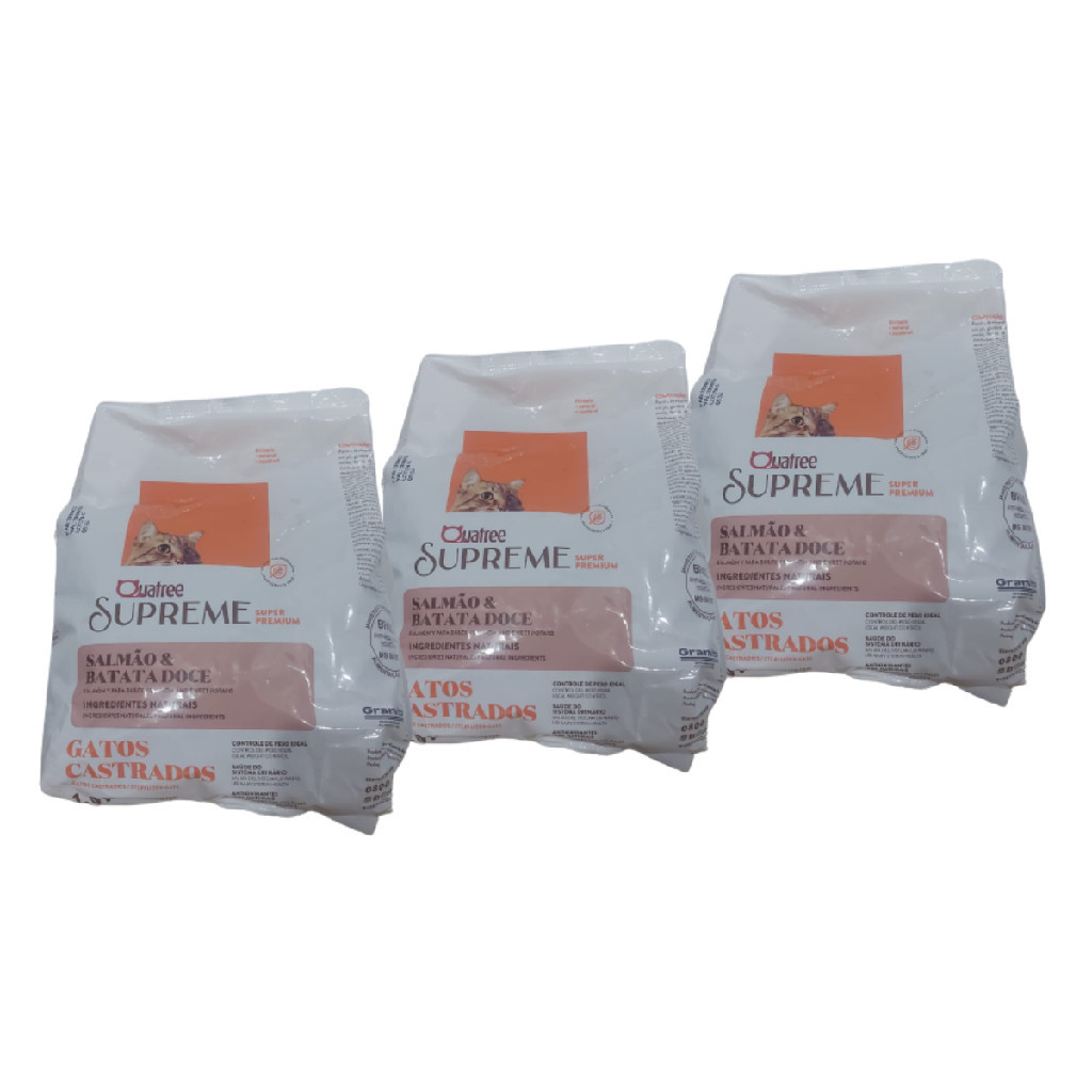 kit com 3 quatree supreme gatos castrados salmão de 1-kg